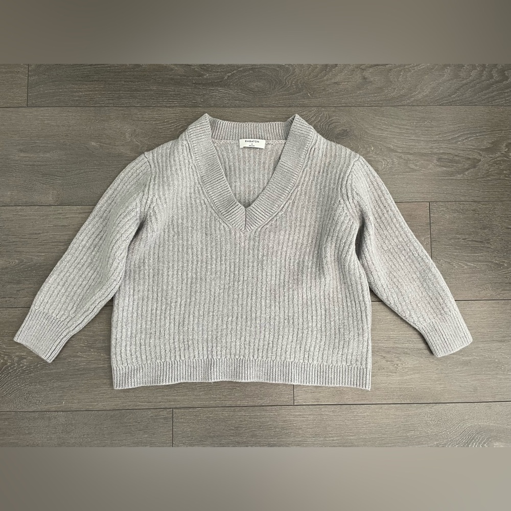 Babaton Light Gray V-Neck Sweater Aritzia 100% merino wool XS Wilfred shirt